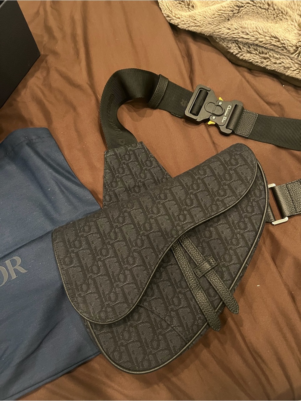 Dior Black Monogram Saddle Belt Bag